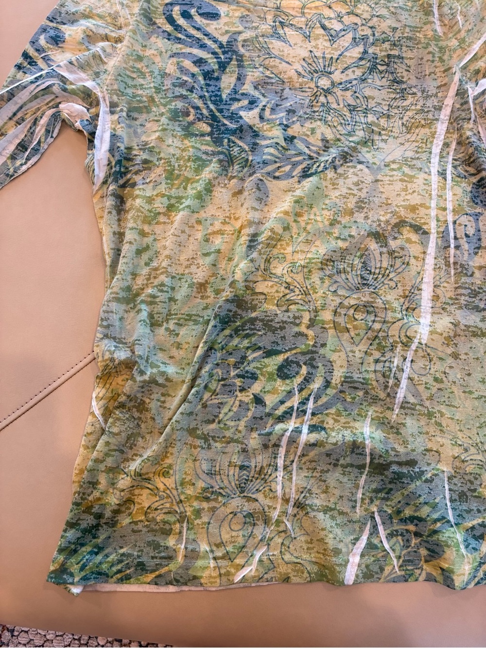 Prana XL Green and Blue Floral-Print Long Sleeve Tee Shirt - Picture 6 of 14